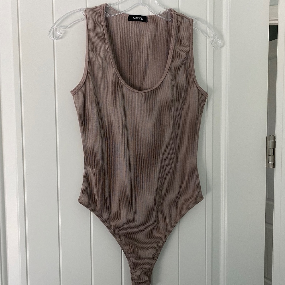 NWOT Win Win Mocha Ribbed Thong Bodysuit